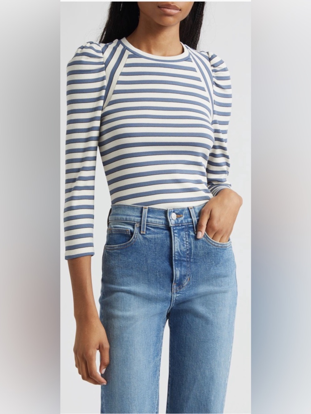 Veronica Beard Delano Stripe Raglan Sleeve Top
Color: Ecru Ocean Dark Umber